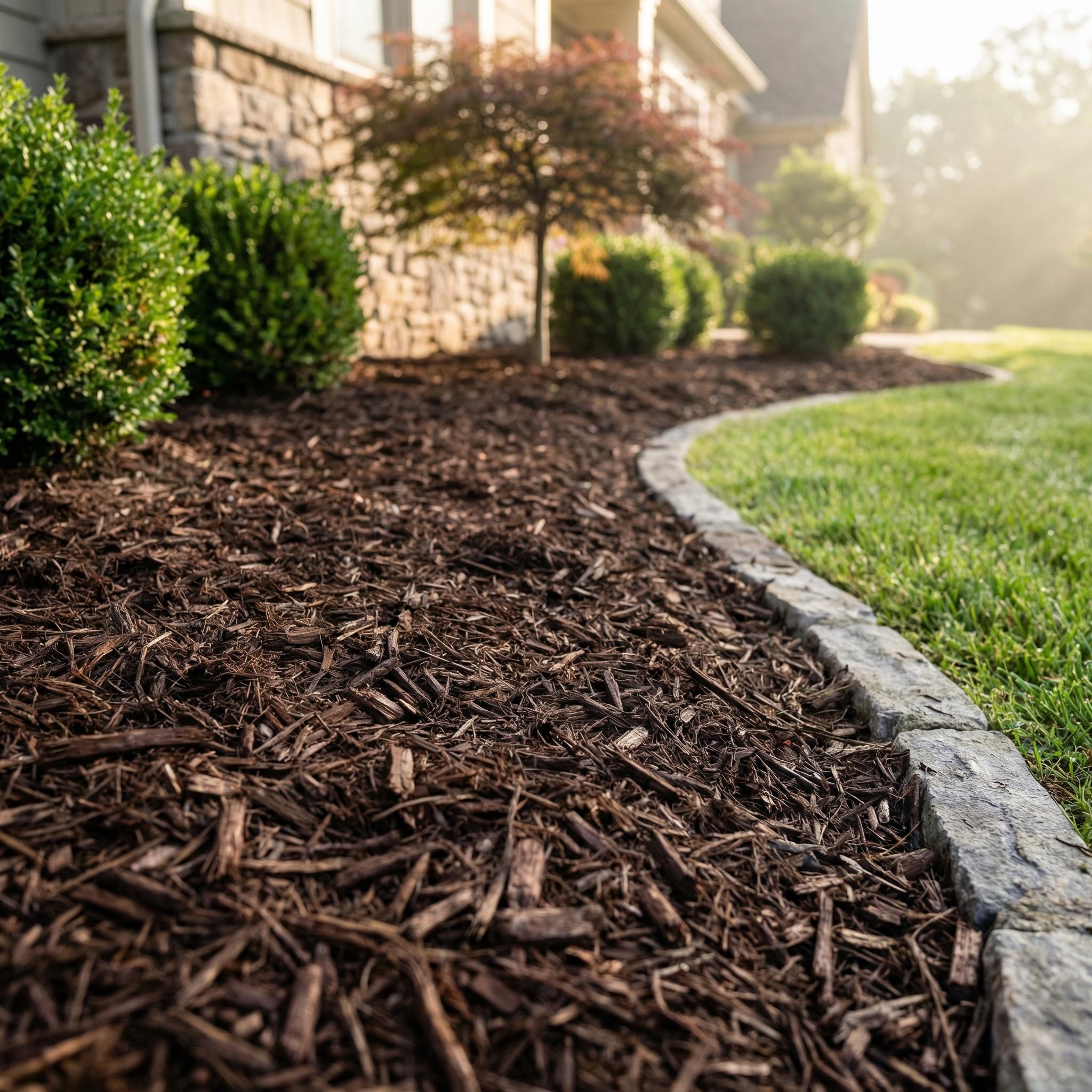Sunlight falling across a landscaped garden border